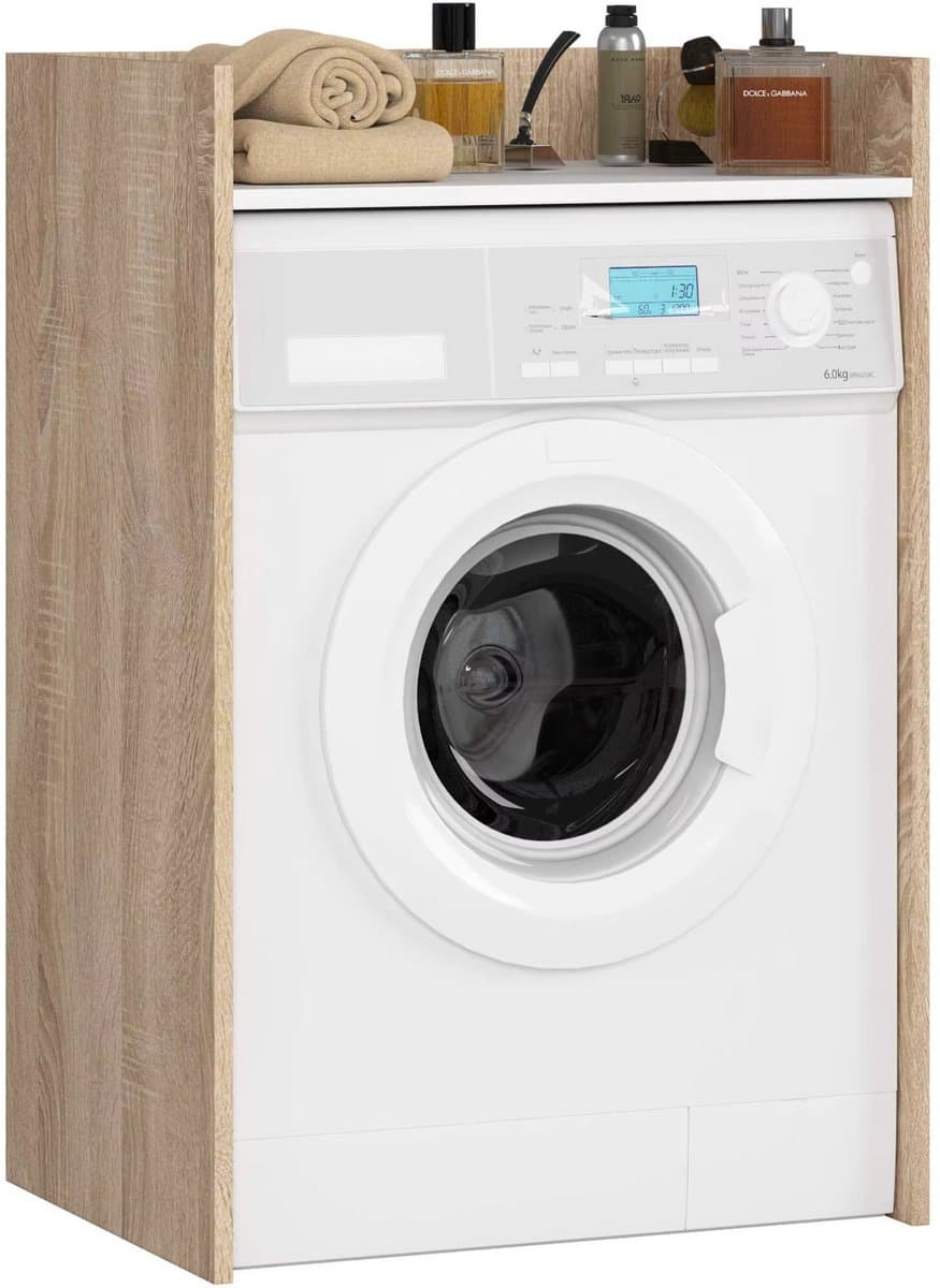 JOYNEXTBUY - Wasmachinekast Sonoma Eiken/Wit – Wasmachine Ombouw & Opbergplank – 64x50x98cm – Badkamerkast Wasruimte & Wasmachine — afbeelding 1