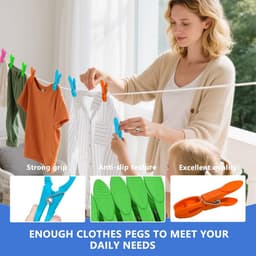 Wasknijpers met Mandje - Kledingknijpers Opbergzak - Kleding Drogen - Windbestendig Antislip - 48 stuks - Multicolor — thumbnail 2