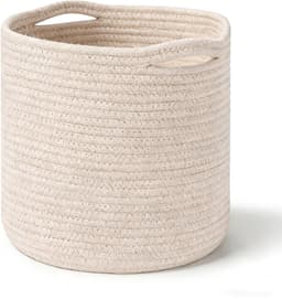 Byshayne- Wasmand met handgrepen - Opbergmand - Katoenen touwmand - Beige - Compact 30 cm x 30 cm - Ideaal voor speelgoed en wasgoed — thumbnail 1