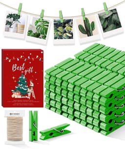 Mini wasknijpers - Kleine clips - Foto's ophangen - Natuurlijk hout - 100 stuks - Groen — thumbnail 1