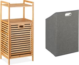 Wasmand Meubel - Kast met plank - Was sorteren - Verhoogde poten - 95x30x40 cm - Houtkleurig — thumbnail 5