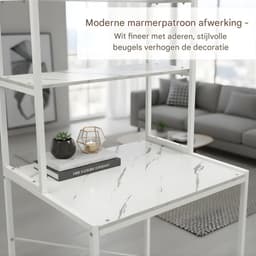 Wasmachine en Droger Opbergrek – Verstelbaar Badkamer Organizer Rek met Verstelbare Voeten – Ruimtebesparend Opslagsysteem 69 x 60 x 176,5 cm – Wit & Marmer — thumbnail 3