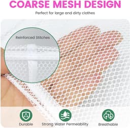 Set van 4 stuks - 60x90cm groot formaat - 75 liter inhoud - Sterke mesh waszakken - Met trekkoord afsluiting - Beschermt delicate kleding - Geschikt voor donsjassen lakens dekens - Praktisch wasbenodigdheid voor thuis en studentenkamers | Cyslmuk® — thumbnail 3