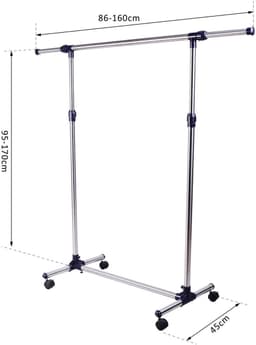 Kledingrek verstelbaar op wielen roestvrij staal max. belasting 25 kg — thumbnail 5