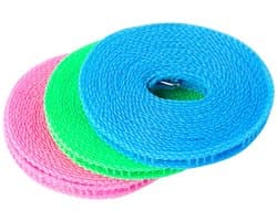 Allecto - Kleding drogen touw - Winddicht - Draagbare waslijn - 3 rollen 5 meter - Antislip - Geschikt voor binnen en buiten - Blauw, Roze, Groen