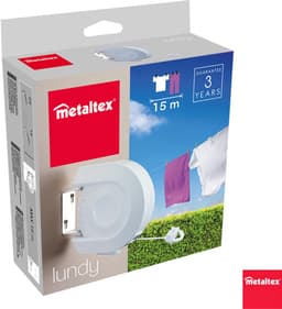 Metaltex - Lundy - Uittrekbare Waslijn - Wanddroger - 15m Drooglengte - Automatisch Oprolsysteem - Inclusief Montagemateriaal - Wit — thumbnail 3
