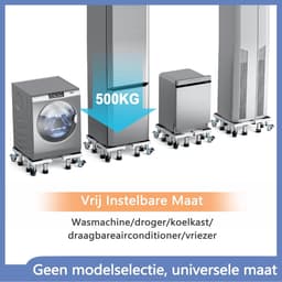 Wasmachinebasis met wielen - Onderstel wasmachine Verhoger wasmachine - Apparaten verplaatsen - Verstelbaar frame - 545-67 cm - Wit — thumbnail 2