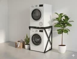 SERALUXE - Wasmachine Kast - Wasmachine Verhoger- Metaal - Zwart - Universeel Wasmachine en Droger Kast - Wasmachine Ombouw - Wasmachinerek - Wasmachine Sokkel- Robuust - Stabiel - Stevig - Anti Vibratie — thumbnail 4