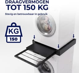 ProductXpert Stacko™ - Stapelkit - Tussenstuk - Uitschuifbare Plank met Handdoekhouder - Wasmachine en Droger - Zwart - Antislip — thumbnail 4