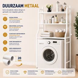 MeubelsvanJoep Wasmachine ombouw rek wit 157 x 68 x 26 cm - Wasmachine rek met opbergruimte wit - Wasmachine rek bovenlader wit - Wasmachine rek voorlader wit- Toilet kast — thumbnail 2