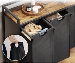 Wasmand Met Wielen 95 Liter 2 Vakken Uitschuifbare Wasmand Met Grote Bovenplank 2 Uitneembare Zakken En Handgrepen Was Sorter Voor Wasruimte Slaapkamer Badkamer Zwart — thumbnail 4