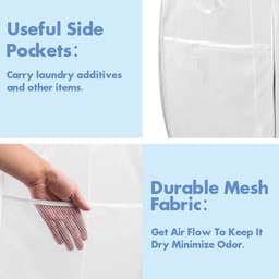 Ulisem - Wasmand - 70 liter opvouwbaar - 37x37x57 cm - Met zijvak - Wit - Polyester mesh materiaal - Ademend en duurzaam - Verstevigde handvatten - Draagbaar en ruimtebesparend - Geschikt voor thuis, reizen en slaapzaal — thumbnail 2