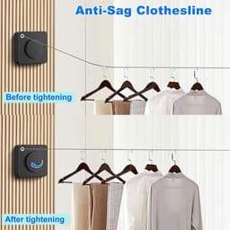 Oprolbare Waslijn - Drooglijn Binnen - Kleding Drogen - Zonder Boren - 48 Meter - Zilver — thumbnail 2