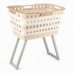 Opvouwbare Wasmand met Wielen en Poten – Grote Capaciteit Wasbox Inklapbaar met Rem & Handgrepen – Khaki — thumbnail 1