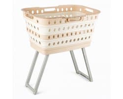 Opvouwbare Wasmand met Wielen en Poten – Grote Capaciteit Wasbox Inklapbaar met Rem & Handgrepen – Khaki