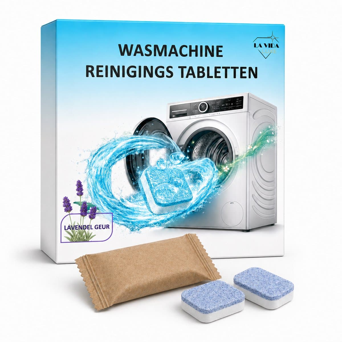 Wasmachine Reiniger Tabletten - 24 stuks - Lavendel Geur - Wasmachinereiniger Tegen Kalk, Vuil, Geurtjes & Vetluis - wasmachine reinigingstabletten — afbeelding 1