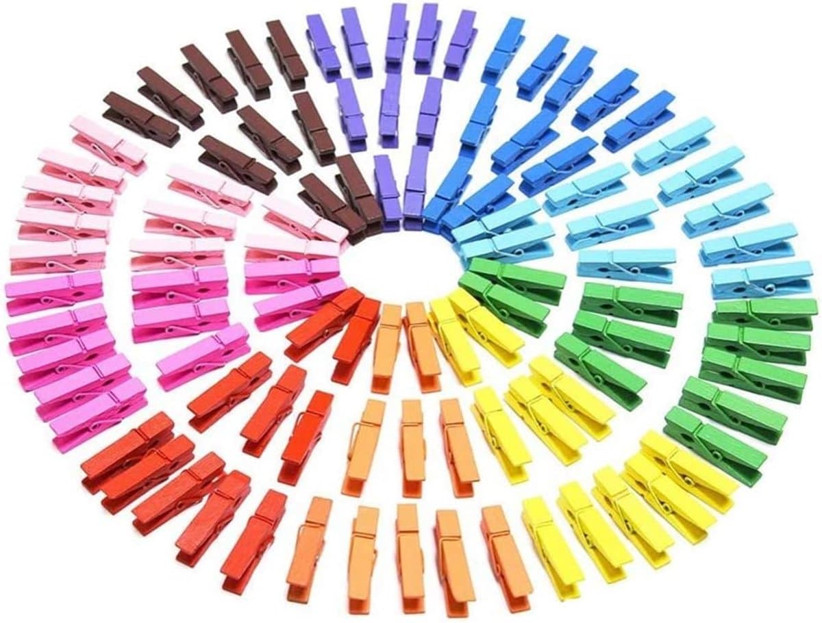 Kleurrijke Mini Houten Wasknijpers - 100 Stuks voor Fotografie en Decoratie — afbeelding 1