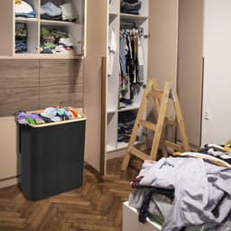 NAIZY Wasmand 3 vakken Wasverzamelaar Wasverzamelaar met deksel en 3 Wasbare waszakken Wasbox Waszak van Oxford stof voor wasruimte badkamer 140L, zwart — thumbnail 4