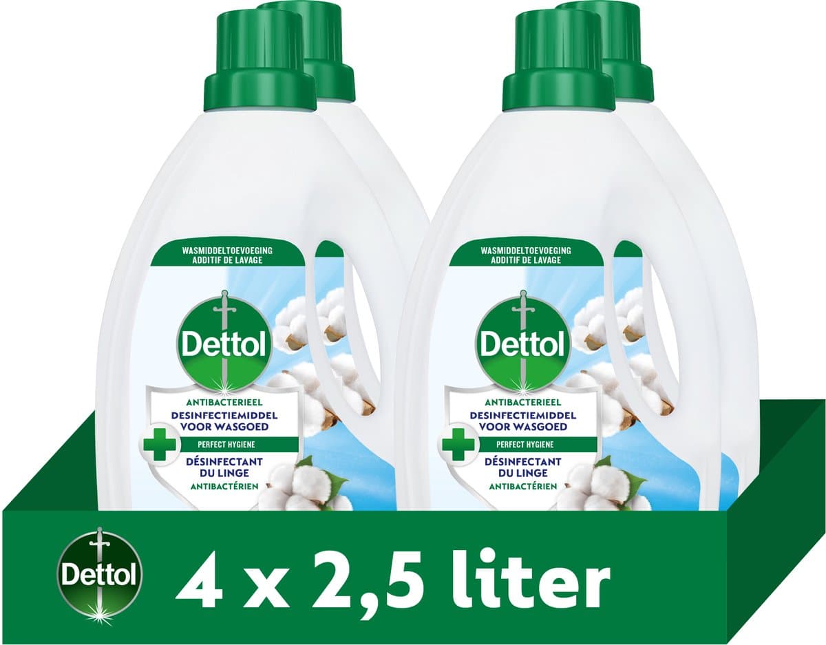 Dettol Antibacterieel Desinfectiemiddel voor wasgoed Fris - 4 x 2,5L - Wastoevoeging - Voordeelverpakking — afbeelding 1