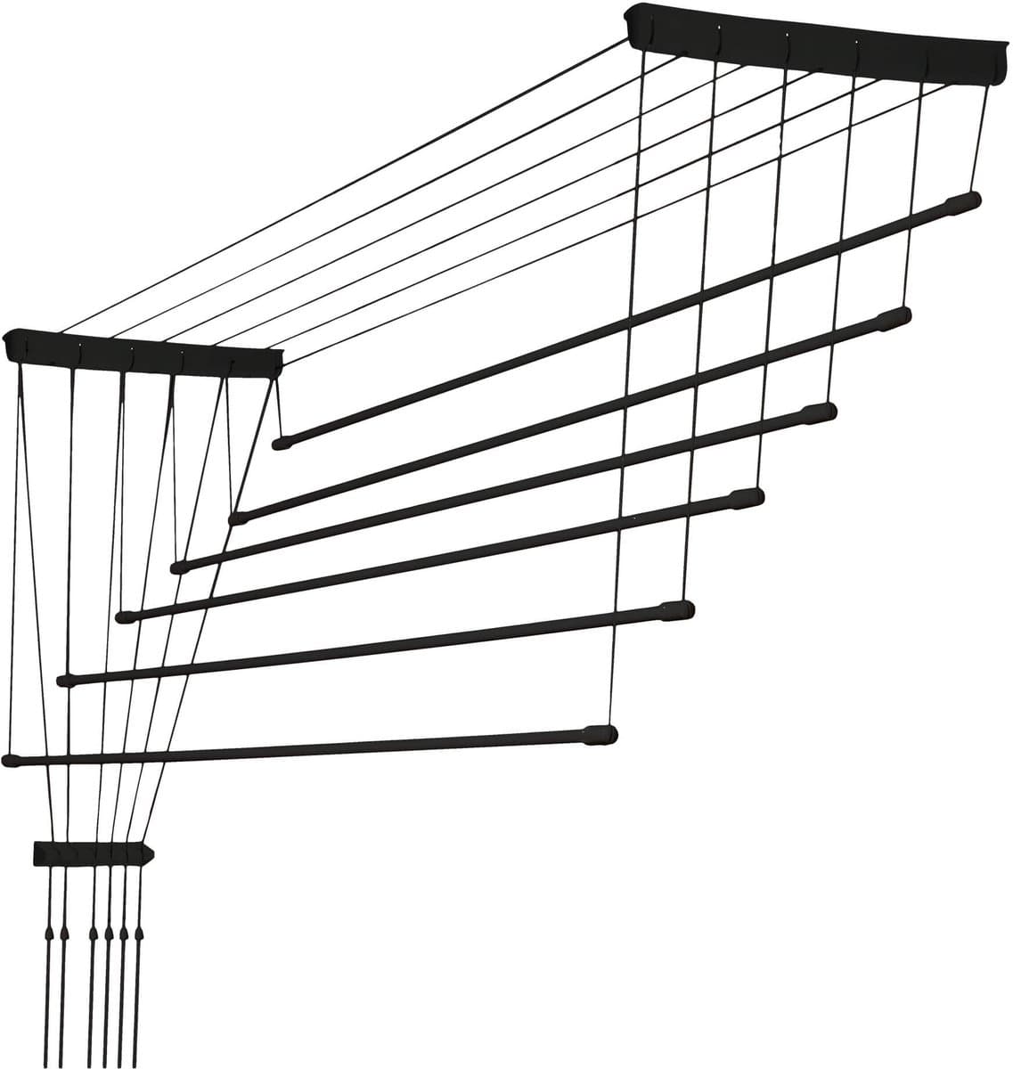 KADAX Plafondwasdroger, wasdroger voor het plafond 6, wanddroger met polyethyleen beklede stalen spijlen, plafonddroger, draagvermogen 12 kg (6x 120/zwart) — afbeelding 1