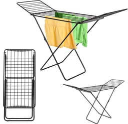KADAX Droogrek met 20 m drooglengte, inklapbaar, zwart wasrek, luchtstroomdroogrek, wasdroger met vleugels, vleugeldroger — thumbnail 1