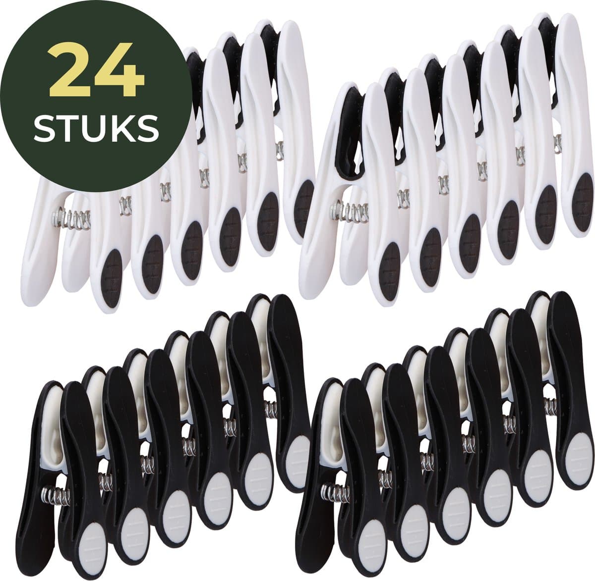 Gandria Wasknijpers 24 Stuks - Kunststof Wasknijpers - Set van 24 Plastic Knijpers - Wasrek Knijpers 10 Kg - Zwart/Wit en Wit/Zwart — afbeelding 1