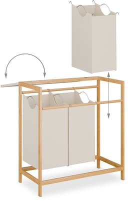 wasmand met 3 vakken - opklapbare plank - 84,5 x 78,5 x 40 cm - bamboe — thumbnail 3