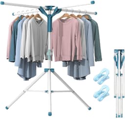 CRLYN® Droogmolen met Voet voor Camping & Thuis - Wasrek Staand - Droogrek Inklapbaar - Wit en Blauw — thumbnail 1