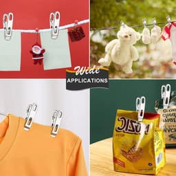 20 stuks roestvrijstalen clips - huishoudwasknijpers - kleine clips voor het drogen van dekbedden - vaste winddichte clips - kleding- en dekbedhangers - (zilver) — thumbnail 4