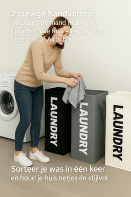 Wasmand - Wasmand 3 vakken – Waterdicht- Ademend -Opvouwbaar -72l -zwart — thumbnail 4