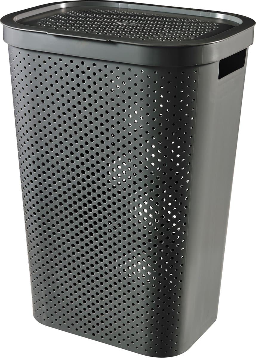 Curver Infinity Recycled Dots Wasmand met deksel - 60L - Antraciet — afbeelding 1