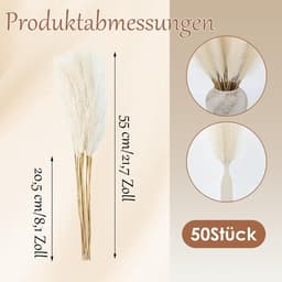 50 stuks gedroogd pampasgras, decoratie, 55 cm, kunstbeige, pluizig pampasgras, boho decoratief pampasgras voor bruiloft, kantoor, slaapkamer, woonkamer — thumbnail 5