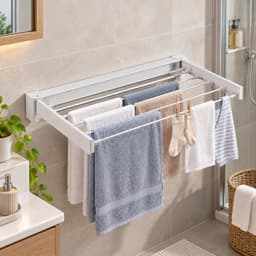 CHICFURN Wandgemonteerd Droogrek, opvouwbaar wasrek met droogrek en kledingstang, 90° inklapbaar ontwerp, ruimtebesparend voor balkon, badkamer en kleine appartementen, met beweegbare haken en montageaccessoires — thumbnail 1