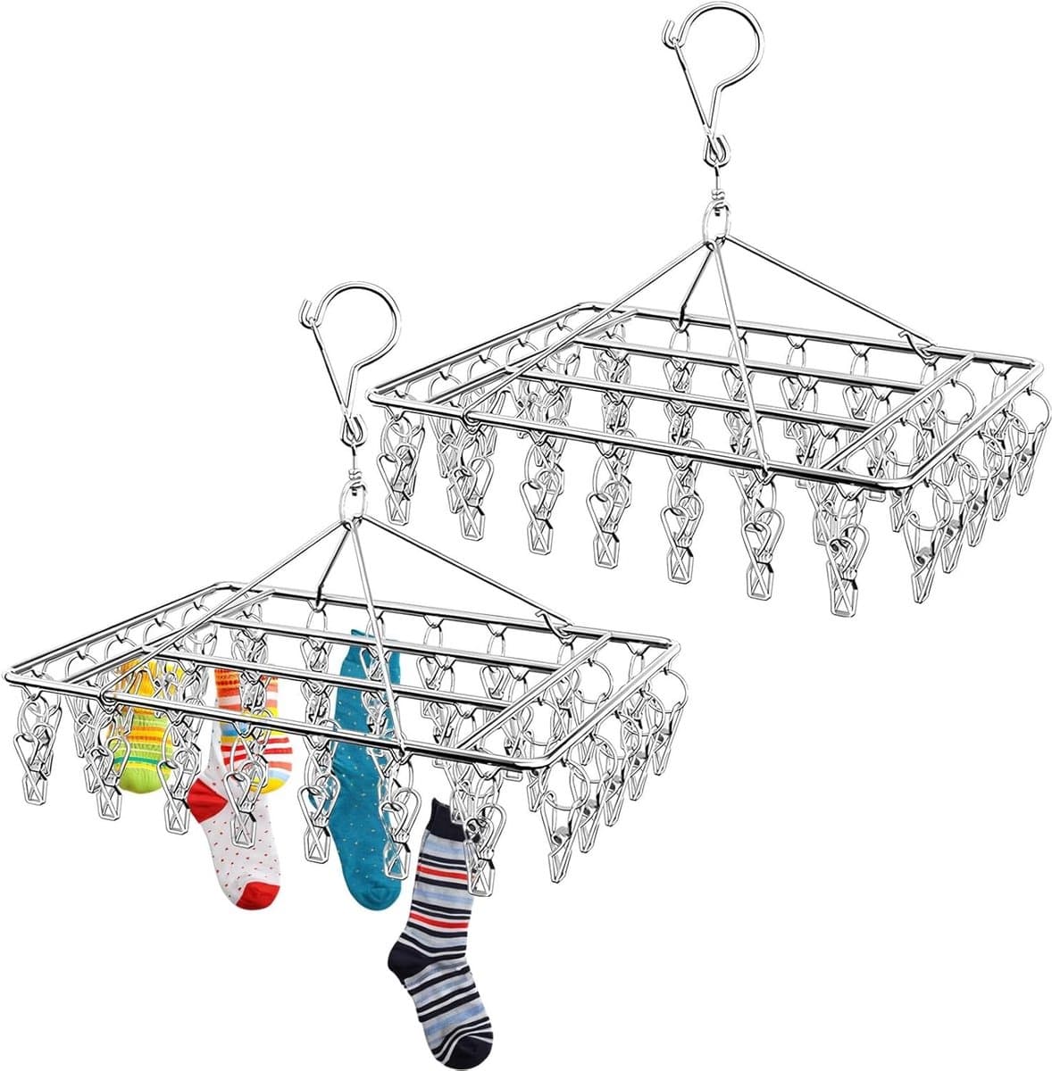Droogrek radiator - Zilver - 36 x 28 cm - Roestvrijstalen Opvouwbaar Sokkendroger met 40 Clips - Voor Kleine Kledingstukken — afbeelding 1