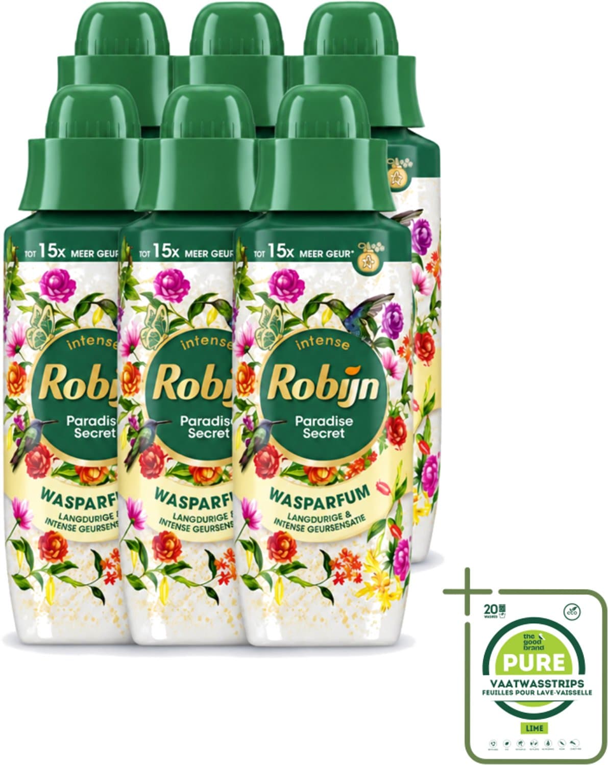 6 x Robijn – Wasparfum – Paradise Secret – 342 ml - Grootverpakking - Vaatwasstrips - Wasparfum - Wasparfum Voor Kleding - Geurboost - Botanische Geur - Wasmiddel — afbeelding 1