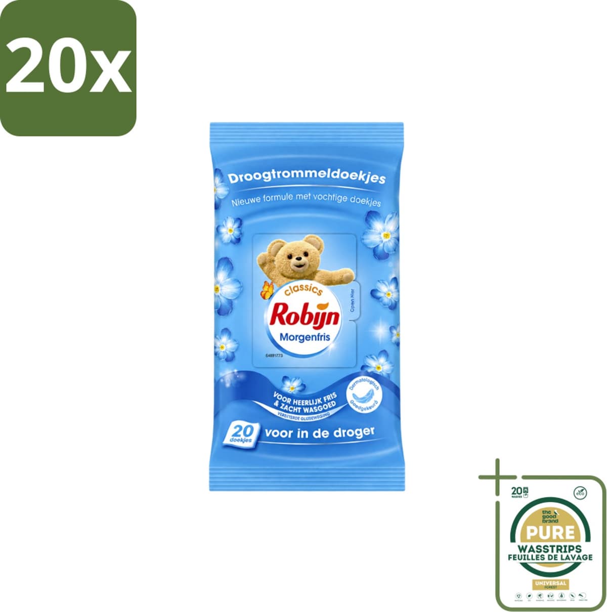 20 x Robijn – Droogtrommeldoekjes – Morgenfris - 20 Doekjes - Wasstrips - Droogtrommeldoekjes - Wasgoed Drogen - Frisheid Droger - Wasgoed Verzorgen - Kleding Beschermen — afbeelding 1