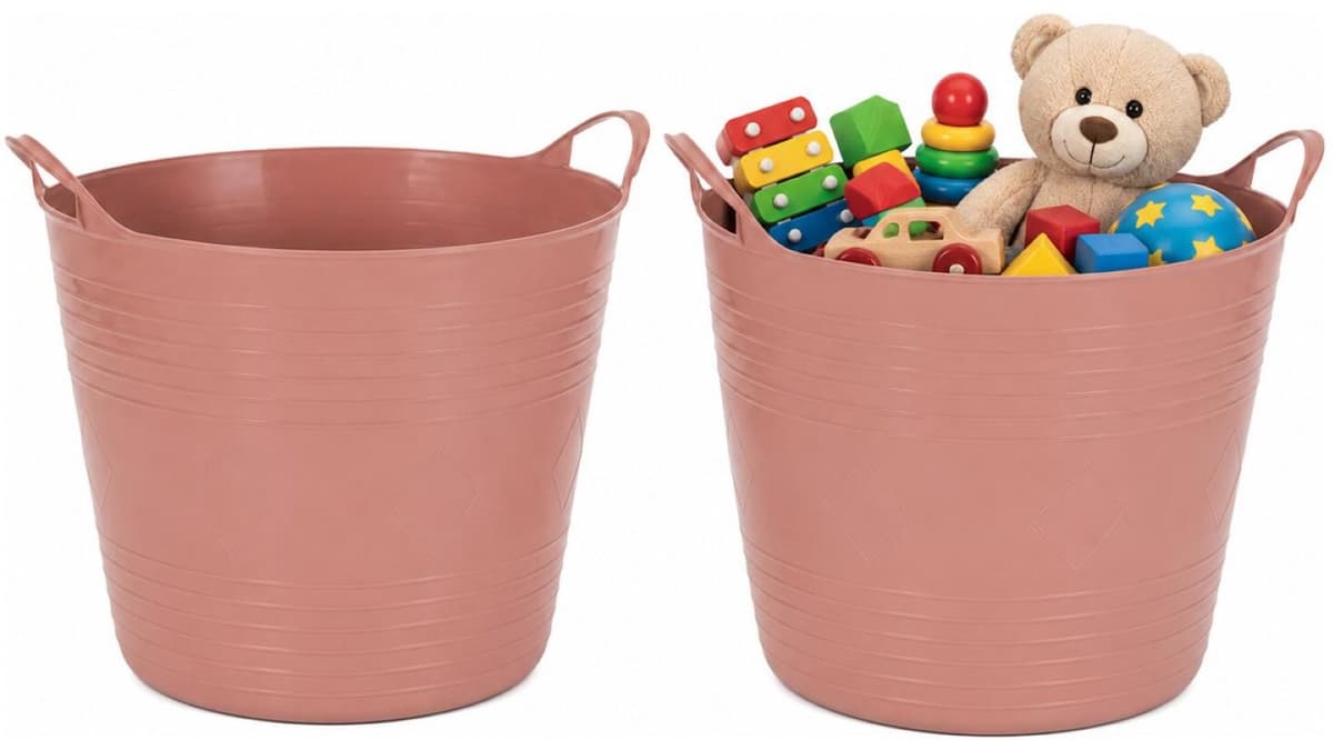 Flexibele kuip - 2x - roze - 40 liter - met handvatten - 45 cm - kunststof - emmer - wasmand — afbeelding 1