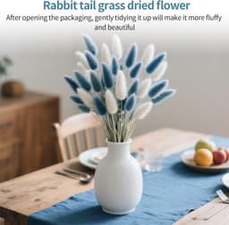 120 stuks droogbloemen, pampasgras, kunstpampasgras, decoratie, klein pampasgras, boho, hazenstaartgras voor woonkamer, decoratie, bloemen kunstmatig en bruiloft (wit en grijsblauw) — thumbnail 2