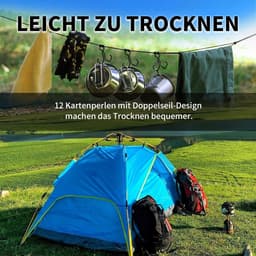 Waslijn camping zonder knijpers 3m reflecterend – lichtgewicht reis waslijn met elastische parels – opvouwbare waslijn voor buitengebruik, tent, camper, wandelen en backpacken — thumbnail 5
