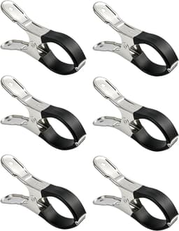 Set van zes grote wasknijpers van roestvrij staal met beschermende rubberen coating, voor dikke en dikke stoffen jassen, voor huishoudelijk en buiten op balkon of terras — thumbnail 1