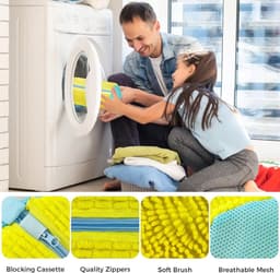 Set van 2 Schoenwaszakken voor Wasmachine, 39 x 19 cm, Ideaal voor Sneakers en Sportschoenen, Met 360° Reiniging en Rits, Geschikt voor Droger — thumbnail 3