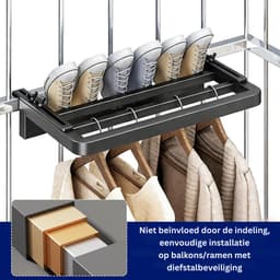 DYVNS® Wasrek Hangend Trapgat - Droogrek Ophangbaar - Voor Radiator, Deur, Balkon - Ruimtebesparend - Zwart — thumbnail 3
