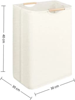 Set van 2 - Wasmand - Mand voor vuile was - Opvouwbare, draagbare wasmand - Crèmewit - Inklapbaar - Lichtgewicht - Draagbaar - 30x30x40 cm - Geschikt voor wasruimte en badkamer - Ook geschikt voor het opbergen van kinderspeelgoed — thumbnail 5