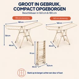 ProductXpert DryPro™ - Wasrek - Droogrek Inklapbaar - Opvouwbaar - 2-Delige Set - 160 + 180 cm - Beige — thumbnail 4