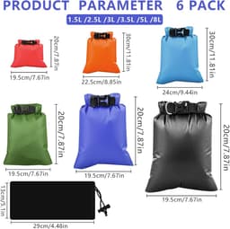 6 stuks waterdichte opbergzakken, ultralichte pakzakken, dry bag set, 1,5/2,5/3/3,5/5/8 l, waterdichte droogtassen voor reizen, boottochten, zwemmen, wandelen, outdoor kamperen — thumbnail 4