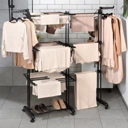 G&G wasrek - Droogrek - Droogrekken - Droogtoren - XXL - Inklapbaar - Staand - Met wieltjes - Laadvermogen 35kg - Tot 182cm - Zwart — thumbnail 4