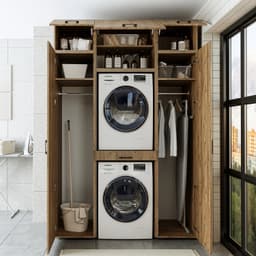 Roomart DUO-I Wasmachine Ombouwkast 157x240 cm - Kastenwand 2 Hoge Kasten 45, Uittrekblad - Eiken — thumbnail 5