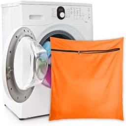 1 stuk - Waszak voor huisdiertextiel - Waszak van twill-polyester - Grote waszak met ritssluiting - Voorkomt dat haren van huisdieren de wasmachine verstoppen - Geschikt voor wasmachines - 70 x 60 cm - Voor honden, katten en konijnen - Oranje — thumbnail 2