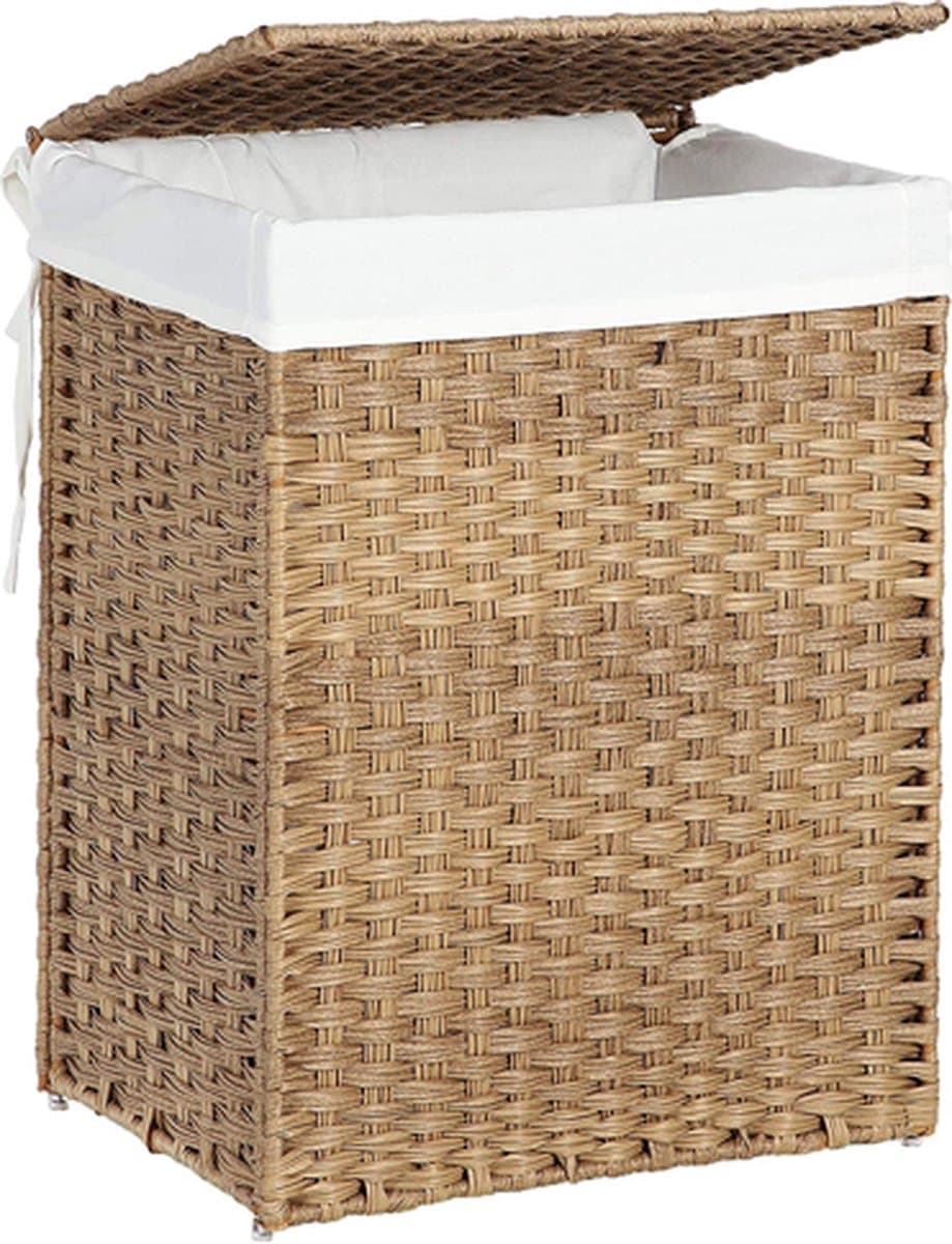 Hoppa! | Wasmand | Handgeweven Synthetisch Rotan | 90 L | Natuurlijke Kleur | 46 x 33 x 60 cm (L x D x H) — afbeelding 1