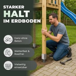 Novatool 8x grondhulsset 71x71x750 mm, grondhuls parasolpaalsteunen schuttingpaal houten paal grondhulzen inslaghuls grondanker grondpen om in te slaan, verzinkt, met schroeven — thumbnail 5